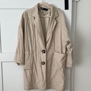 Zara Women's Beige Linen Blend Coat
